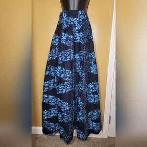 Francis + Benedict 100% Cotton Blue and Black Pleated Maxi Skirt sz XS